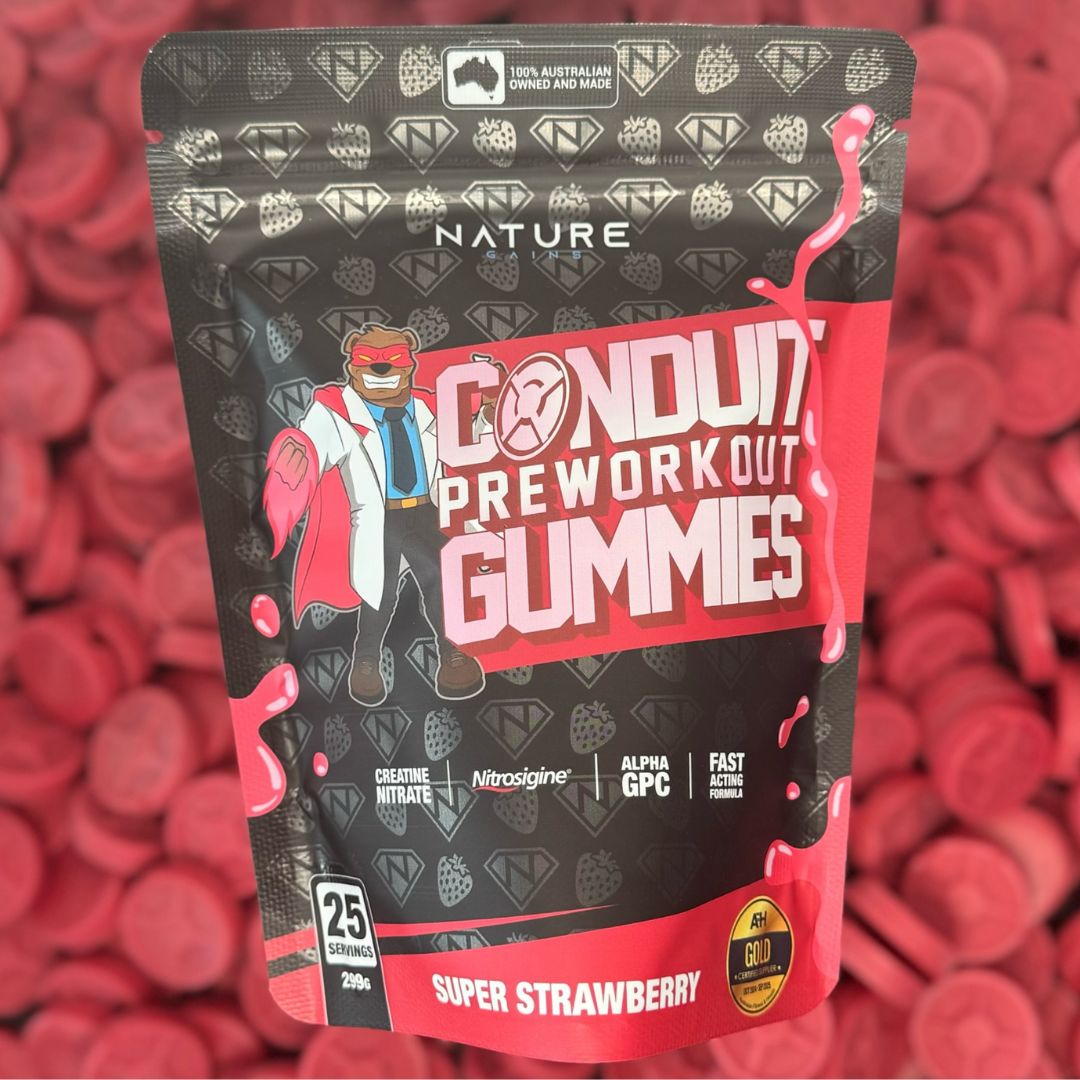 Conduit Preworkout Gummies By Nature Gains Super Strawberry